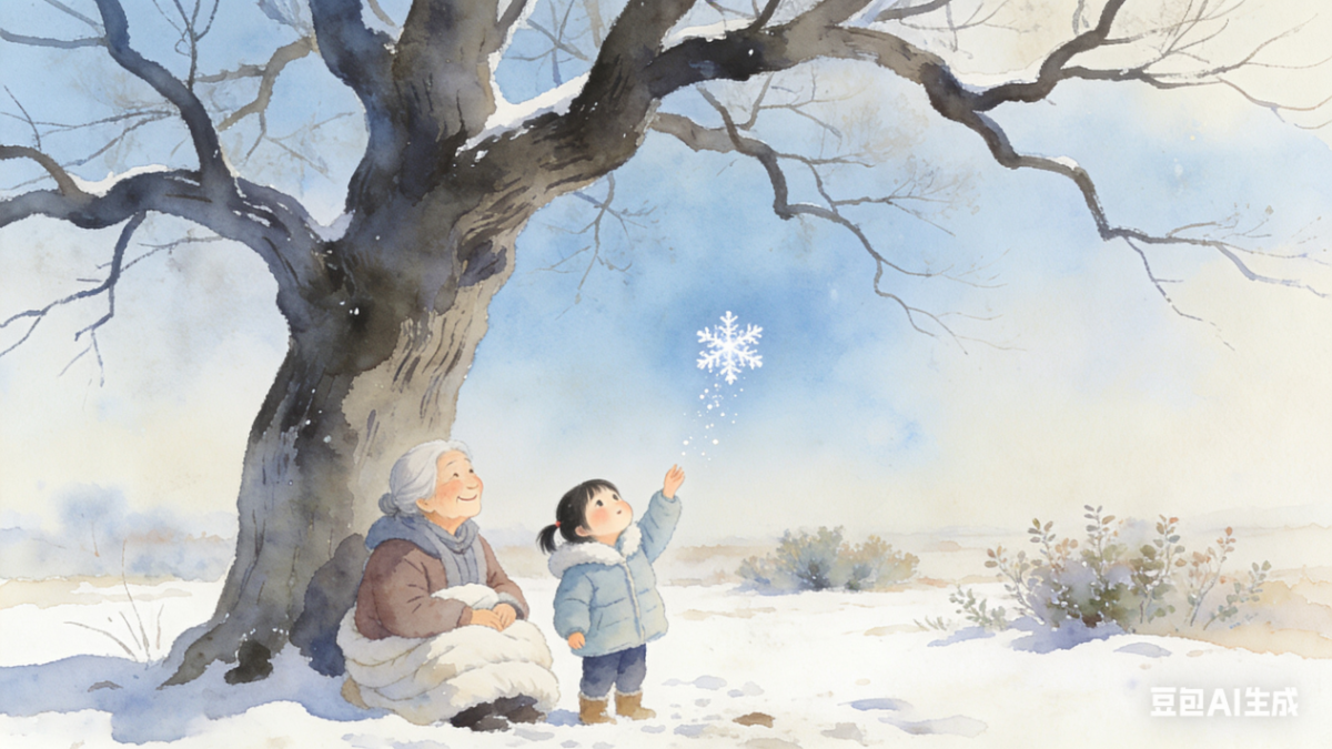 一朵雪花在的枝丫上跳躍